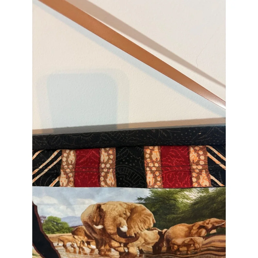 African Safari Wildlife Quilted Wall Hanging Reversible Batik Lion Elephant Art
